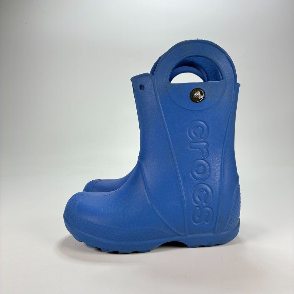 Crocs Handle It Cerulean Blue Mid Calf Pull On Waterproof Rain Boots Kids Sz 12 - Picture 4 of 9